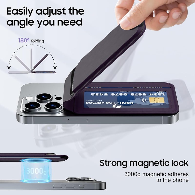 Frapkom for Mag-Safe Wallet, Powerful Adjustable Holder for iPhone 17/16/15/14/13/12 Series Phone Wallet with ID Window, RFID Blocking (Purple) - Image 3